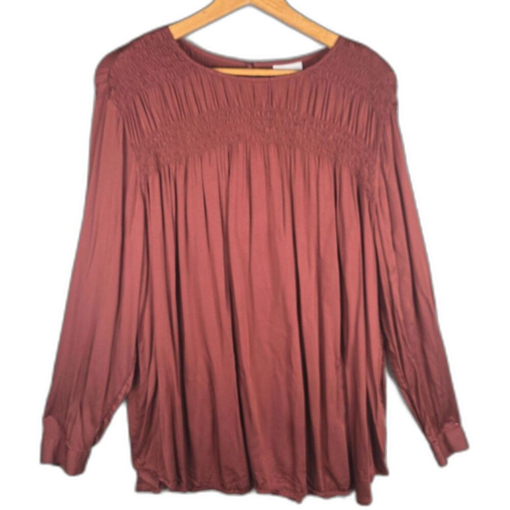 J Jill XL Rust Smocked Tunic ECOVERO Viscose Flowy Boho Long Sleeve